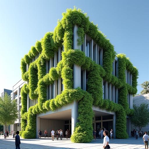 建物のファサードに植物が統合された現代的な建築デザイン